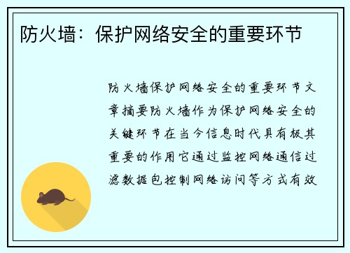 防火墙:保护网络安全的重要环节