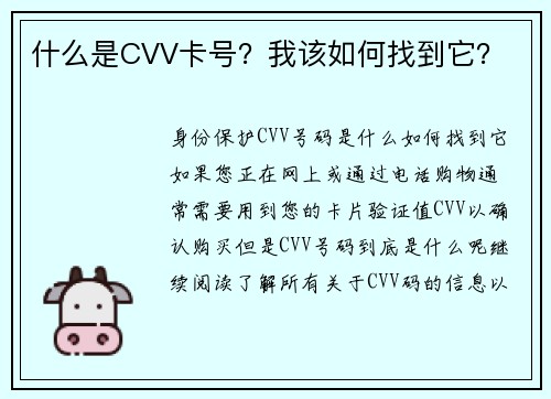 什么是CVV卡号？我该如何找到它？